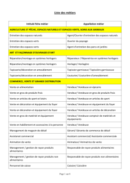 Annexe n°1 à la convention : Liste des métiers