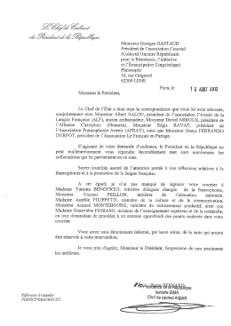 R&eacute;ponse du chef de cabinet du pr&eacute;sident de la r&eacute;publique