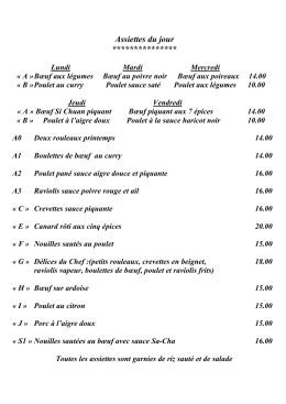 Assiettes du jour - Restaurant Fook Moon