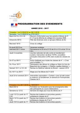 programmation des événements 2016 2017