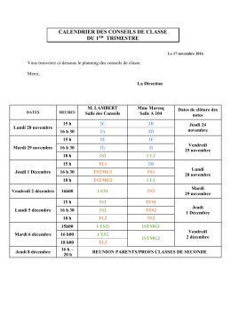 CALENDRIER DES CONSEILS DE CLASSE DU 1ER TRIMESTRE