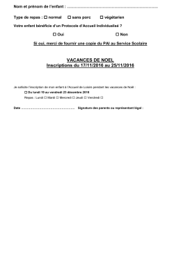 ALSH - Planning vacances de Noel 2016 2017