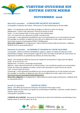 Agenda NOVEMBRE 2016 visites Entre Deux Mers Sudret