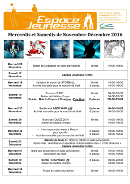 Mercredis et Samedis de Novembre-Décembre 2016