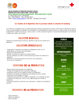 Les troubles de la d&eacute;glutition chez la personne adulte en situation