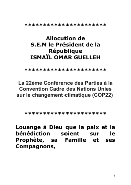 Allocution de SEM le Pr&eacute;sident de la R&eacute;publique ISMA&Iuml;L
