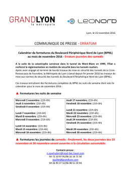 Travaux Périphérique Nord Communiqué de presse