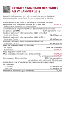 extrait standard des tarifs au 1er janvier 2017