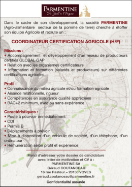 coordinateur certification agricole (h/f)