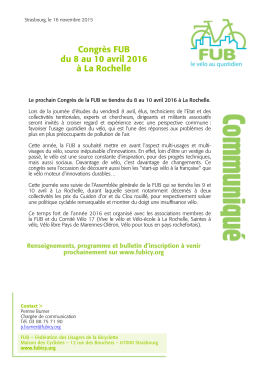 Congr&egrave;s FUB du 8 au 10 avril 2016 &agrave; La Rochelle