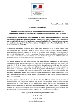 Direction g&eacute;n&eacute;rale de la sant&eacute; (DGS) Paris, le 17 novembre 2016