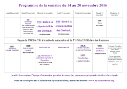 Programme de la semaine du 14 au 20 novembre 2016