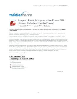 Rapport : L`état de la pauvreté en France 2016