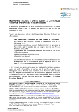 HOLOSFIND (ALHOL) : LARGE SUCCES A L`ASSEMBLEE