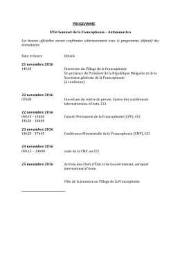 Programme - Sommet de la Francophonie 2016 à Madagascar