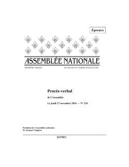 Procès-verbal de l`Assemblée - Assemblée nationale du Québec