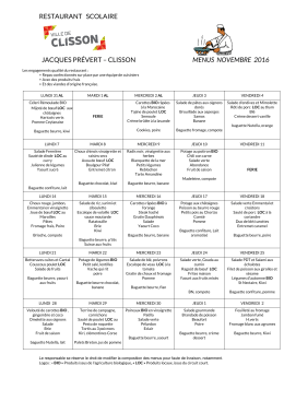 Les Menus du mois d`octobre 2016