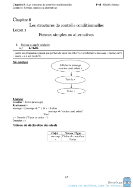 Les structures de contr&ocirc;le conditionnelles Le&ccedil;on 1 Formes simples