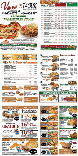 Notre menu - Villa Belle