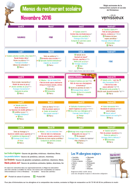 Menus du restaurant scolaire Novembre 2016