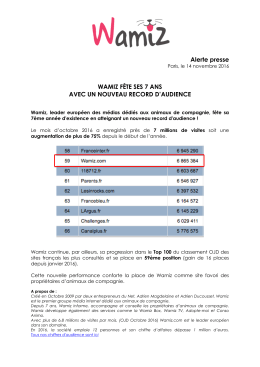Alerte presse WAMIZ F&Ecirc;TE SES 7 ANS AVEC UN NOUVEAU