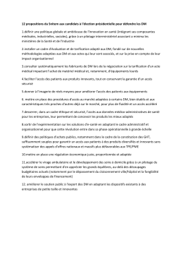 12 propositions du Snitem aux candidats &agrave; l`&eacute;lection - Fhp-MCO