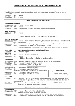 Annonces du 29 octobre au 13 novembre 2016