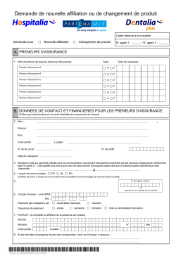 Bulletin d`affiliation &agrave; Hospitalia et/ou Dentalia