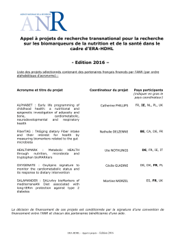 Liste des projets s&eacute;lectionn&eacute;s