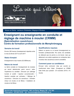 Enseignant – Conduite et réglage de machines à mouler