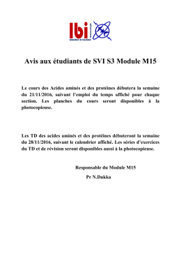 Avis aux étudiants de SVI S3 Module M15