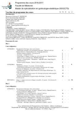 Vue bloc du programme des cours Programme des cours 2016