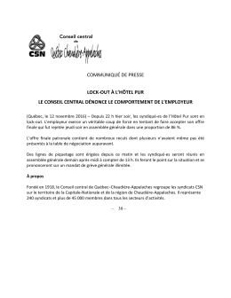 COMMUNIQUÉ DE PRESSE LOCK-OUT À L`HÔTEL PUR LE