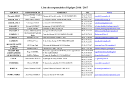 Liste des responsables d`équipes 2016 / 2017