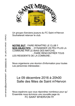 Le 09 décembre 2016 à 20h00 Salle des fêtes de Saint m`Hervon