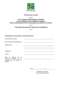"Fonds Innov Invest" ****** Avis d`appel &agrave; Manifestation d`Int&eacute;r&ecirc;t