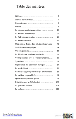 Table des mati&egrave;res