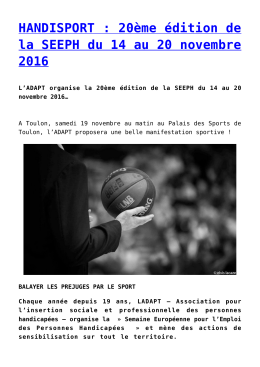 HANDISPORT : 20&egrave;me &eacute;dition de la SEEPH du 14 au 20 novembre