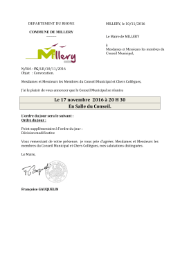 Le 17 novembre 2016 à 20 H 30 En Salle du Conseil.