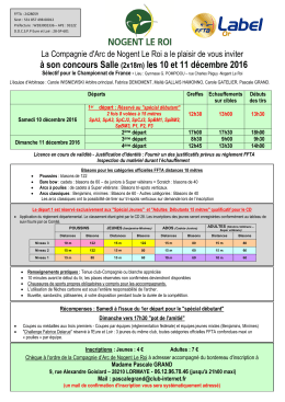 &agrave; son concours Salle (2x18m) les 10 et 11 d&eacute;cembre 2016