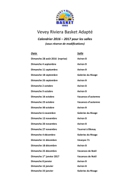 Calendrier 2016 &ndash; 2017 pour les salles