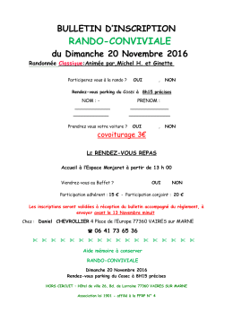 Inscriptions pour la randonn&eacute;e-Buffet classique du 20