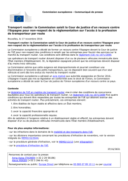 Transport routier: la Commission saisit la Cour de justice d