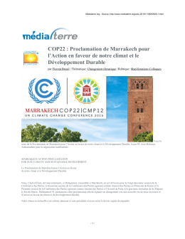 COP22 : Proclamation de Marrakech pour l`Action en