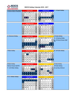 ISOCS Holiday Calendar 2016
