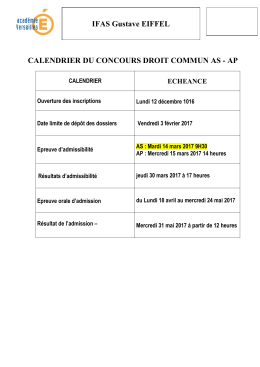 CALENDRIER DU CONCOURS DROIT COMMUN AS