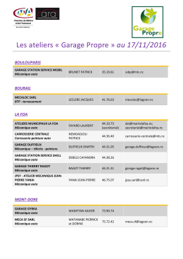 Liste des Garages Propres en NC
