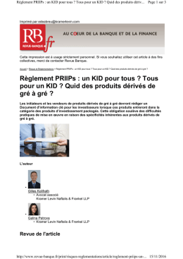 R&egrave;glement PRIIPs : un KID pour tous