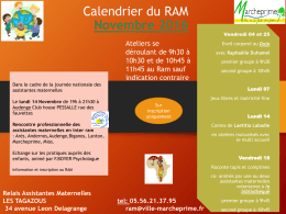 Planning des ateliers du RAM : Novembre