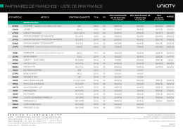 Partnaires de Franchise- Liste de prix FRANCE